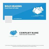 blu attività commerciale logo modello per stretta di mano. mano scuotere. tremante mano. accordo. attività commerciale. Facebook sequenza temporale bandiera design. vettore ragnatela bandiera sfondo illustrazione