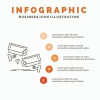 cctv. telecamera. sicurezza. sorveglianza. tecnologia infografica modello per sito web e presentazione. linea grigio icona con arancia Infografica stile vettore illustrazione