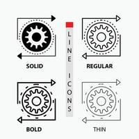 attività commerciale. Ingranaggio. gestione. operazione. processi icona nel sottile. regolare. grassetto linea e glifo stile. vettore illustrazione