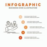 assicurazione. Salute. famiglia. vita. mano infografica modello per sito web e presentazione. linea grigio icona con arancia Infografica stile vettore illustrazione