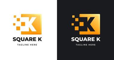 lettera K Tech logo design modello con piazza forma stile vettore
