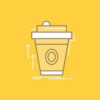 Prodotto. promo. caffè. tazza. marca marketing piatto linea pieno icona. bellissimo logo pulsante al di sopra di giallo sfondo per ui e ux. sito web o mobile applicazione vettore
