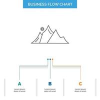 collina. paesaggio. natura. montagna. sole attività commerciale flusso grafico design con 3 passi. linea icona per presentazione sfondo modello posto per testo vettore