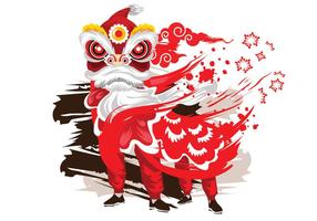 Fondo cinese di festival di ballo di leone dell'illustrazione di stile dell'inchiostro di vettore
