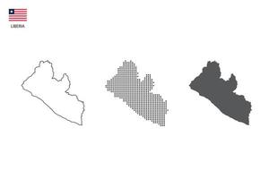 3 versioni di Liberia carta geografica città vettore di magro nero schema semplicità stile, nero punto stile e buio ombra stile. tutti nel il bianca sfondo.