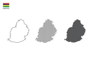 3 versioni di mauritius carta geografica città vettore di magro nero schema semplicità stile, nero punto stile e buio ombra stile. tutti nel il bianca sfondo.