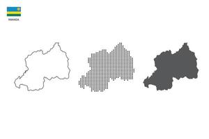 3 versioni di Ruanda carta geografica città vettore di magro nero schema semplicità stile, nero punto stile e buio ombra stile. tutti nel il bianca sfondo.