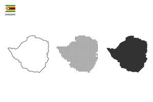 3 versioni di Zimbabwe carta geografica città vettore di magro nero schema semplicità stile, nero punto stile e buio ombra stile. tutti nel il bianca sfondo.