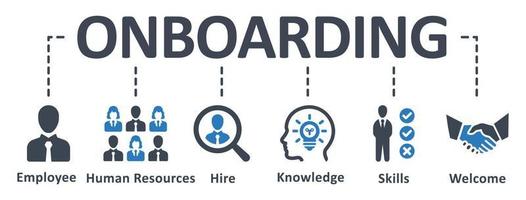 onboarding icona - vettore illustrazione . a bordo, umano risorse, assumere, comportamento, Benvenuto, conoscenza, abilità, infografica, modello, presentazione, concetto, striscione, pittogramma, icona impostare, icone .