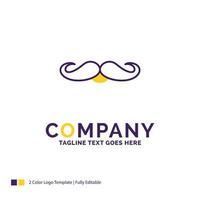 azienda nome logo design per baffi. fricchettone. movember. maschio. uomini. viola e giallo marca nome design con posto per slogan. creativo logo modello per piccolo e grande attività commerciale. vettore