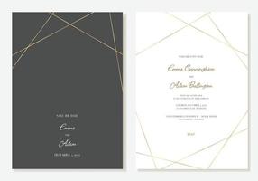 vettore illustrazione design modello per un' nozze invito nel un' severa, classico stile con oro Linee nel nero e bianca.