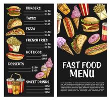 veloce cibo vettore menù manifesto Fast food ristorante