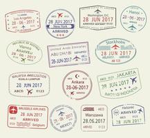 vettore icone di città passaporto francobolli mondo viaggio