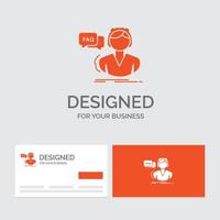 attività commerciale logo modello per FAQ. assistenza. chiamata. consultazione. aiuto. arancia visitare carte con marca logo modello. vettore