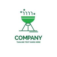 cucinando barbecue. campeggio. cibo. griglia piatto attività commerciale logo modello. creativo verde marca nome design. vettore