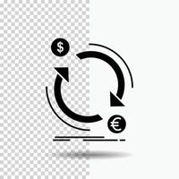 scambio. moneta. finanza. i soldi. convertire glifo icona su trasparente sfondo. nero icona vettore