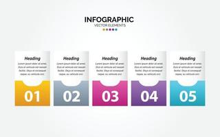 orizzontale Infografica attività commerciale marketing vettore design colorato modello cartella 5 opzioni o passaggi nel minimo stile.