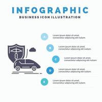 macchina. mano. assicurazione. trasporto. sicurezza infografica modello per sito web e presentazione. glifo grigio icona con blu Infografica stile vettore illustrazione.