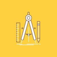 costruire. design. geometria. matematica. attrezzo piatto linea pieno icona. bellissimo logo pulsante al di sopra di giallo sfondo per ui e ux. sito web o mobile applicazione vettore