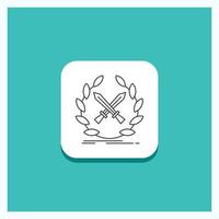 il giro pulsante per battaglia. emblema. gioco. etichetta. spade linea icona turchese sfondo vettore