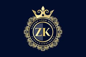 zk iniziale lettera oro calligrafico femminile floreale mano disegnato araldico monogramma antico Vintage ▾ stile lusso logo design premio vettore