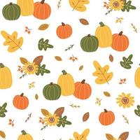 autunno raccogliere modello. arancia zucca, giallo foglie, bacca, floreale elemento, caduta le foglie. luminosa autunno stagione ripetuto struttura. involucro carta. raccogliere volta. autunno sfondo. vettore illustrazione.