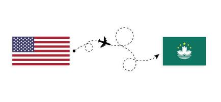 volo e viaggio a partire dal Stati Uniti d'America per macau di passeggeri aereo viaggio concetto vettore