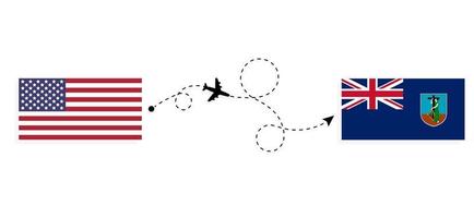 volo e viaggio a partire dal Stati Uniti d'America per montserrat di passeggeri aereo viaggio concetto vettore