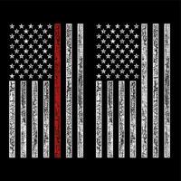 grunge Stati Uniti d'America i vigili del fuoco bandiera con magro rosso linea vettore design