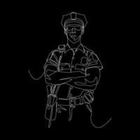 uno continuo singolo disegnato arte linea minimalismo scarabocchio mano personaggio Bagnino salvare poliziotto militare nel estate uniforme. sicurezza sicurezza concetto. vettore