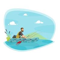 pesca sport icona con pescatore su barca con asta vettore