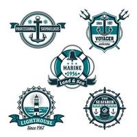 nautico retrò distintivo impostare, marino araldica design vettore