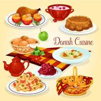 danese cucina salutare pranzo piatti cartone animato icona vettore