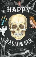 Halloween vettore schizzo manifesto orrore cranio