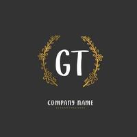 gt iniziale grafia e firma logo design con cerchio. bellissimo design manoscritto logo per moda, squadra, nozze, lusso logo. vettore