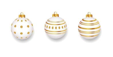 oro Natale palla con neve effetto impostare. natale palla su bianca sfondo. vacanza decorazione modello. vettore illustrazione