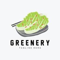 Cinese cavolo logo design verde pianta vettore kimchi cibo ingredienti