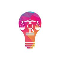 trova giustizia lampadina logo vettore modello, creativo legge azienda logo design concetti. lente di ingrandimento legge azienda logo