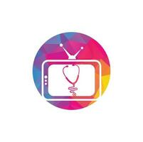 medico tv logo design. stetoscopio tv logo icona modello. vettore