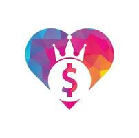 dollaro re cuore forma logo disegni concetto vettore. corona i soldi icona vettore. vettore