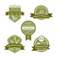 oliva Prodotto distintivo impostato di olio bottiglia etichetta design vettore