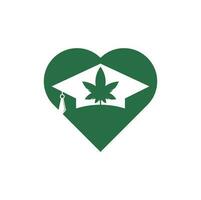 formazione scolastica canapa cuore forma concetto logo design. la laurea berretto e marijuana logo icona modello. vettore