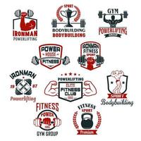 bodybuilding Palestra o powerlifting club vettore icone