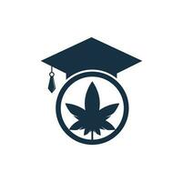 formazione scolastica e canapa logo design. la laurea berretto e marijuana logo icona modello. vettore