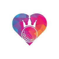 re golf cuore forma concetto vettore logo design. golf palla con corona vettore icona.