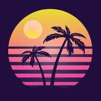 anni 80 synthwave retrò tramonto sfondo vettore