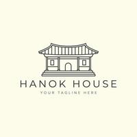 hanok Casa lineare vettore logo illustrazione disegno, tradizionale coreano architettura logo concetto