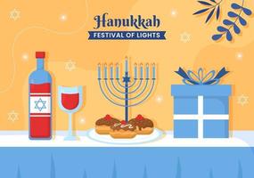 hanukkah ebraico vacanza sociale media inviare piatto sfondo cartone animato mano disegnato modelli illustrazione vettore