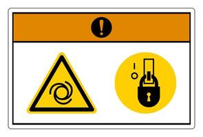 avvertimento attrezzatura inizia automaticamente serratura su nel diseccitato stato simbolo cartello su bianca sfondo vettore