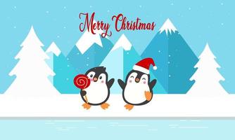 allegro Natale carta con carino inverno pinguini vettore illustrazione